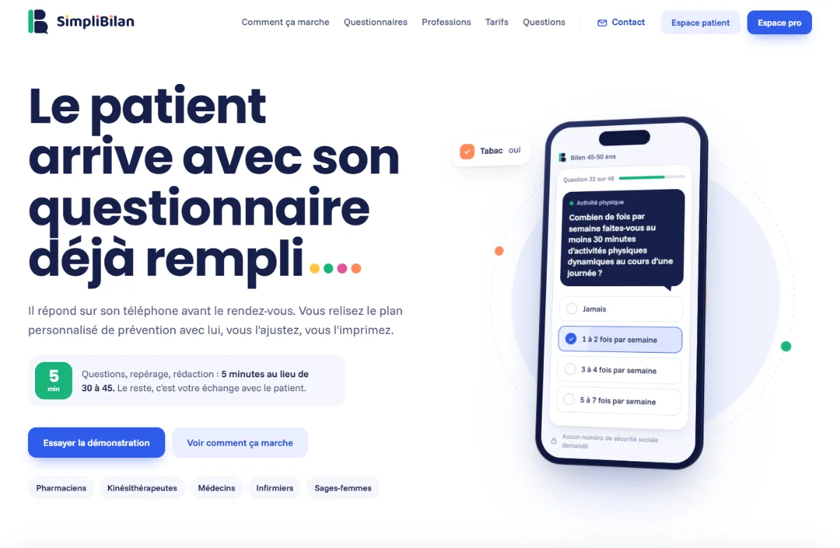 La page d'accueil de SimpliBilan sur ordinateur